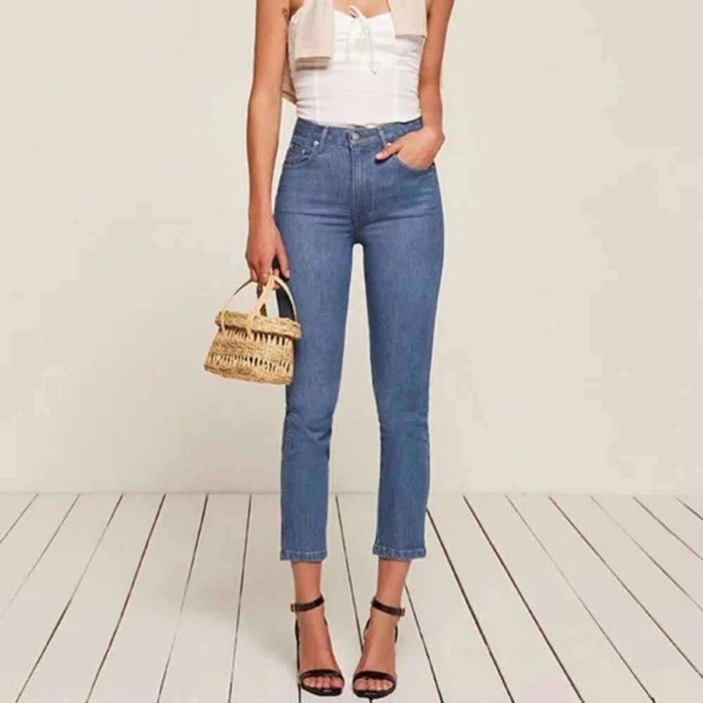 Reformation High and Straight Jeans in Indian Wash Blue Denim Women's Size 25